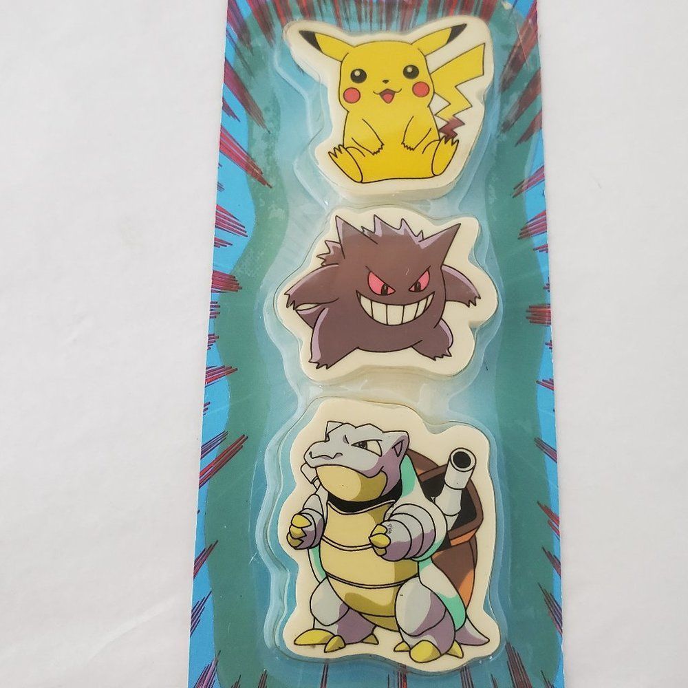 Vtg 90s NOS Sealed Rose Art Pokemon Pencil Erasers Pikachu Gengar Blastoise - Picture 3 of 10